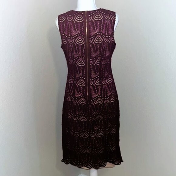 Sharango NWT Bordeaux/Blush Lace Overlay Day Wear/Cocktail Sheath Dress, Size 16 - Picture 4 of 10
